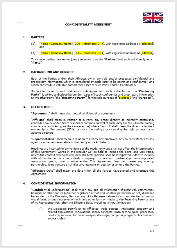 Confidentiality Agreement (NDA)