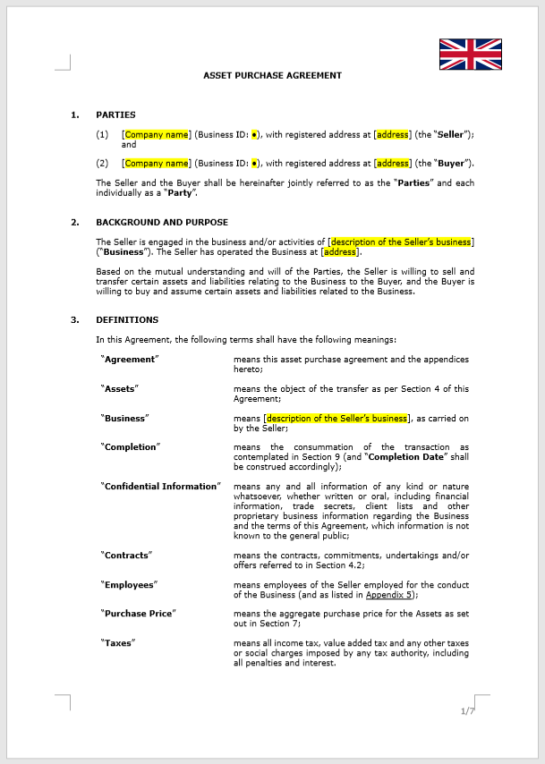 Asset Purchase Agreement (APA)