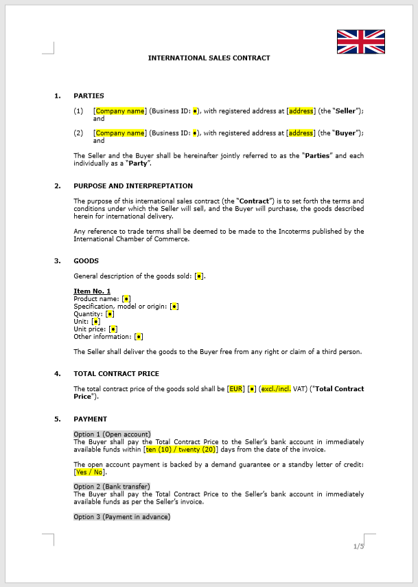 International Sales Contract