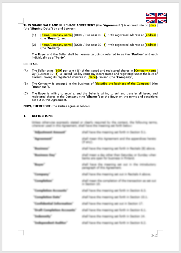 Share Sale and Purchase Agreement (SPA)