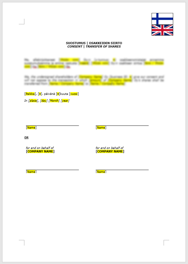 Consent (Transfer of Shares) / Suostumus (Osakkeiden siirto)