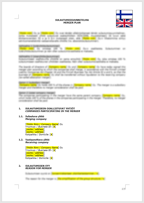 Merger Plan (Absorption Merger) / Sulautumissuunitelma (absorptiosulautuminen)