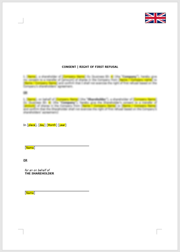 Shareholder Consent (right of first refusal)