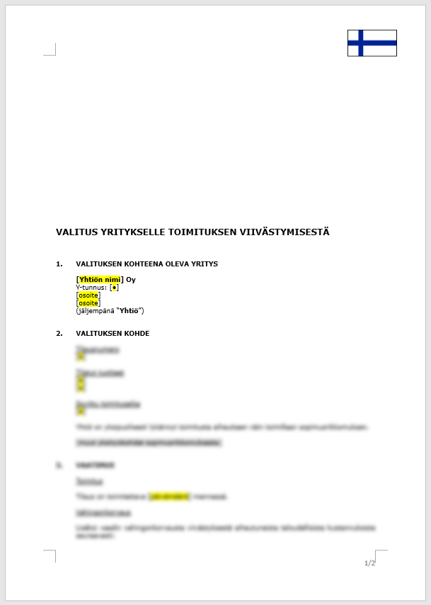 Valitus yritykselle toimituksen viivästymisestä