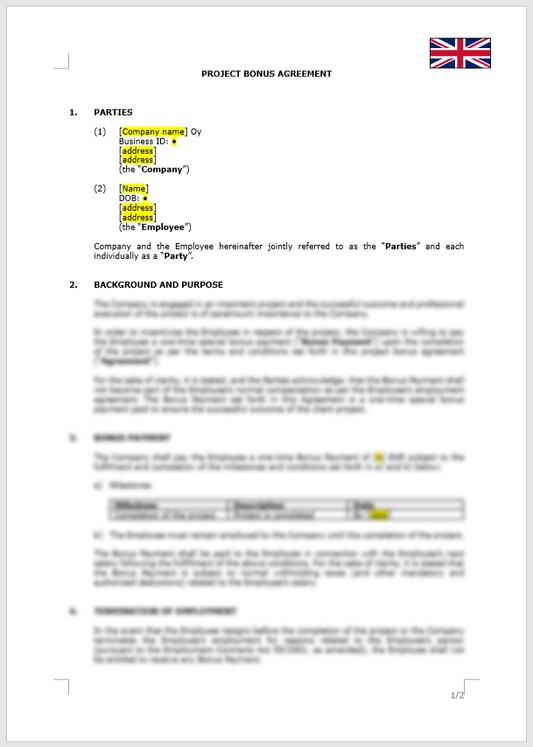 Project Bonus Agreement