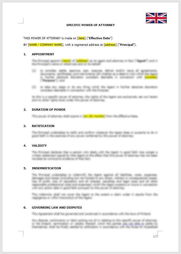 Specific Power of Attorney