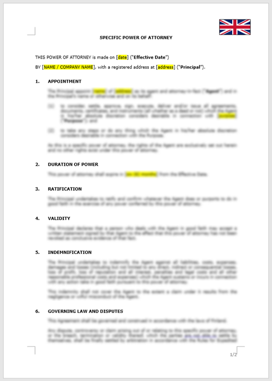 Specific Power of Attorney