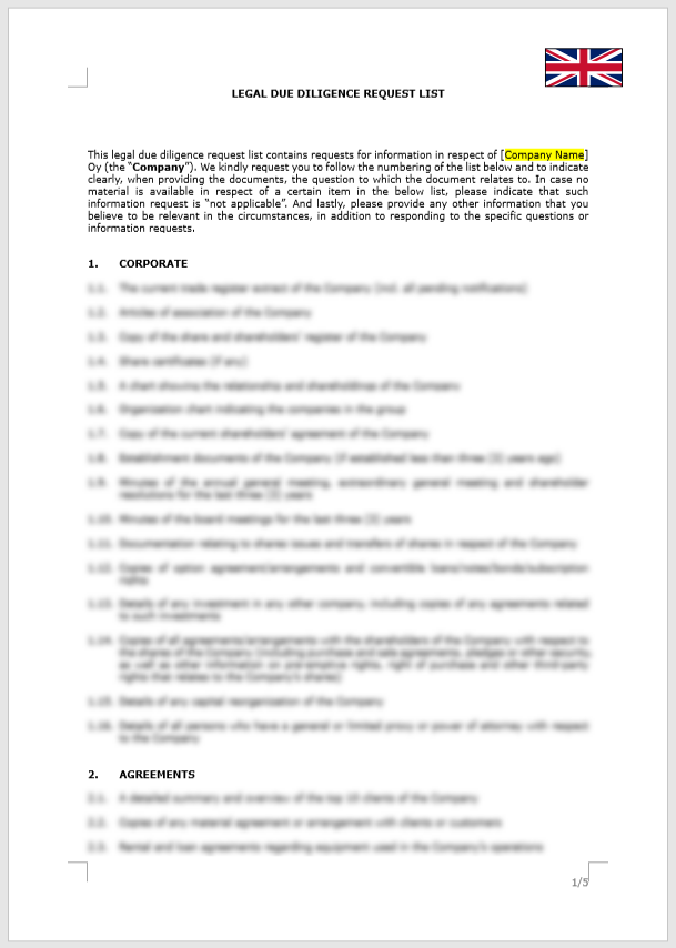 Legal Due Diligence Request List