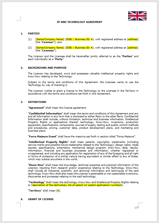 IP and Technology Agreement