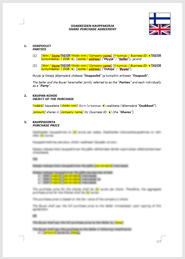 Share Purchase Agreement / Osakkeiden kauppakirja
