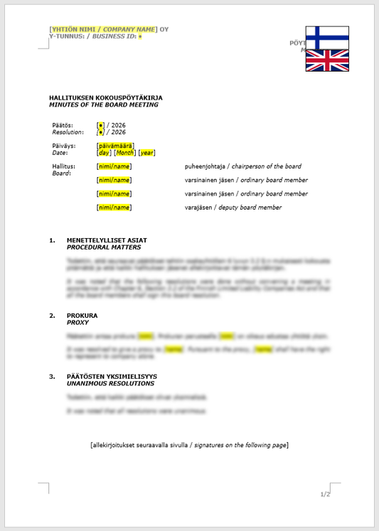 Board Minutes (Proxy) / Hallituksen pöytäkirja (prokura)