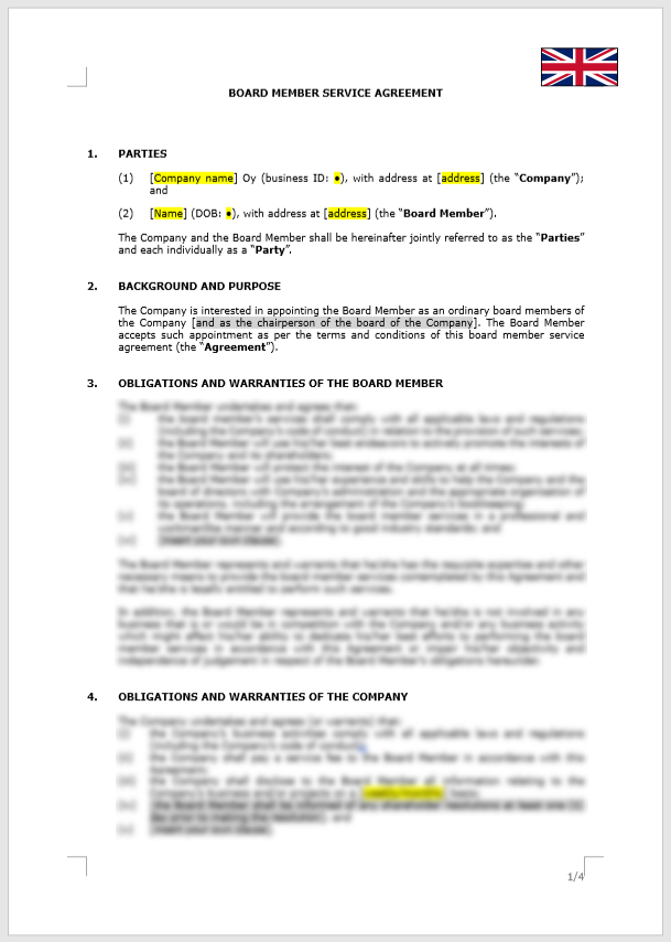 Board Member Service Agreement