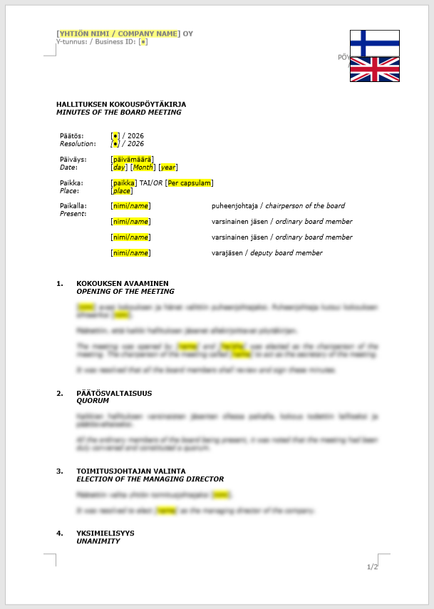 Board Minutes (Election of the MD) / Hallituksen pöytäkirja (toimitusjohtajan valinta)