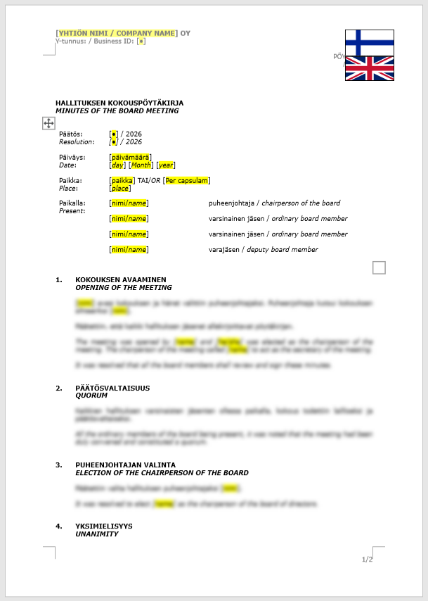 Board Minutes (Election of the Chairperson) / Hallituksen pöytäkirja (hallituksen puheenjohtajan valinta)