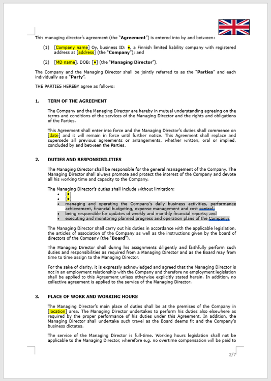 Managing Director's Agreement