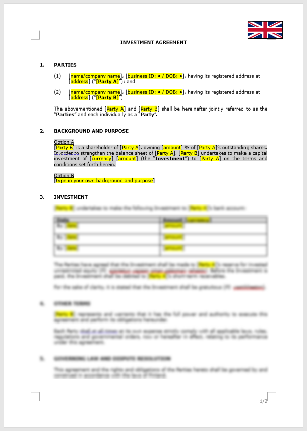 Investment Agreement (SVOP)