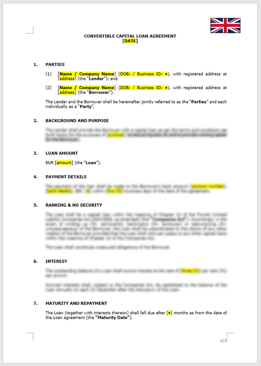 Convertible Capital Loan Agreement