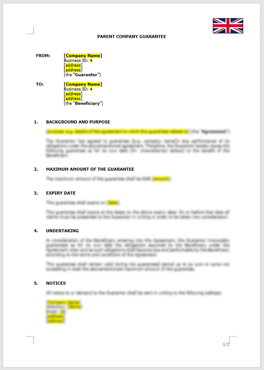 Parent Company Guarantee