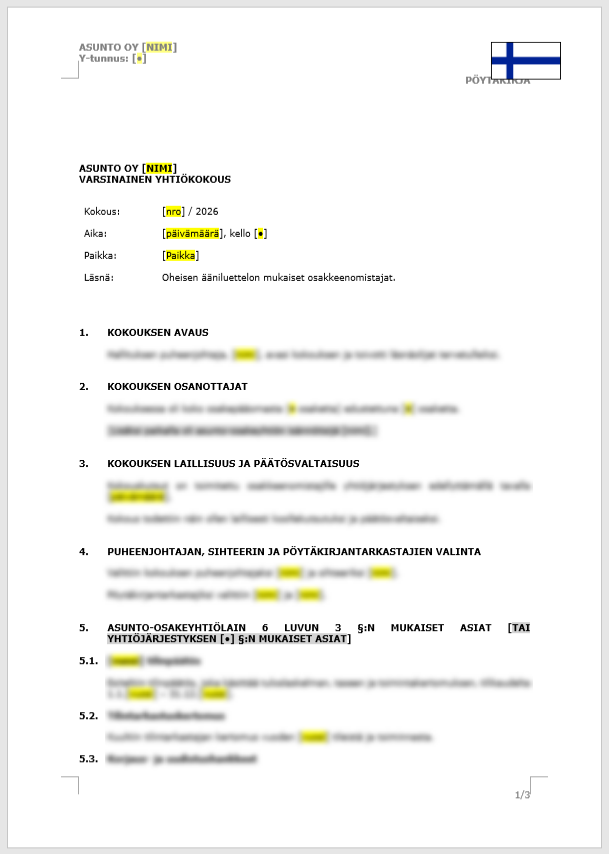 Asunto-osakeyhtiön varsinaisen yhtiökokouksen pöytäkirja